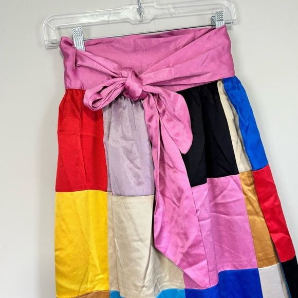 Vtg 1960s GISELLA HINEMANN Patchwork Satin Multicolor Wrap Skirt Exquisite OS - Picture 2 of 10